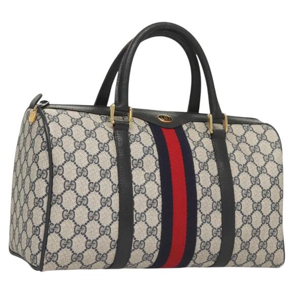 GUCCI GG Supreme Sherry Line Hand Bag Pvc Navy Gold Red 378 012 378 012 - Picture 1 of 16